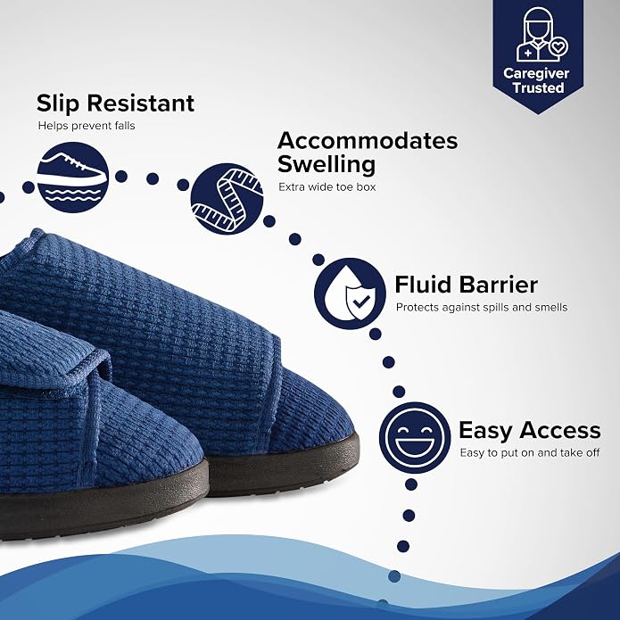 Silverts Men's Adaptive Easy Closure Slippers, Adjustable Wide Fit Shoes | For Elderly, Nursing Home & Assisted Dressing, Non-Slip Sole, Swollen Feet Friendly