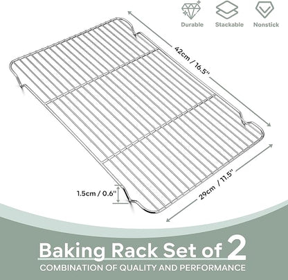 Herogo Cooling Rack Set of 2, Stainless Steel Large Baking Oven Rack, 16.5" x 11.5" Fit Half Sheet Pan, for Cooling Grilling Roasting Bacon Cake Cookies, Rust Resistance