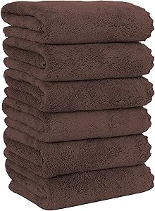MOONQUEEN 6 Pack Premium Hand Towels - Quick Drying - Microfiber Coral Velvet Highly Absorbent Towels - Multipurpose Use as Hotel, Bathroom, Shower, Spa, Hand Towel 16 x 28 inches (Wood Brown)