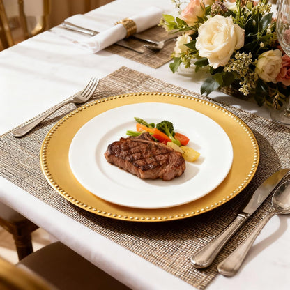 120-Pack Gold Charger Plates 13" – Durable PP Round Disposable/Reusable Dinner Chargers, Bulk Wedding Banquet Catering Table Setting, Holiday Party Placemats