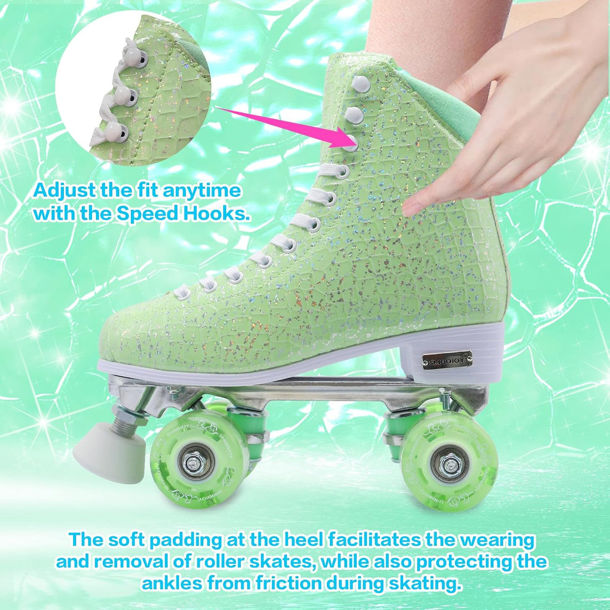 Roller Skates for Women Girls and Kids, Light Up Wheels - Quad Outdoor PU Leather High-Top Design Derby Rollerskates for Beginners Youth Sizes 2 3 4 5 6 7 8 9 10 11