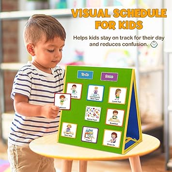 Godery Large Visual Schedule for Kids Chore Reward Chart,Bedtime Routine Chart for Toddlers,Double Side Weekly Planner Board with 109 Cards for Home School Planner,Autism Learning Materials.