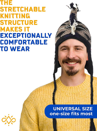 THE COLLECTION ROYAL Mohawk Woolen Lined Winter Beanie Ear Flap Beanie Men Hat ( Navy Blue, White and Gray)