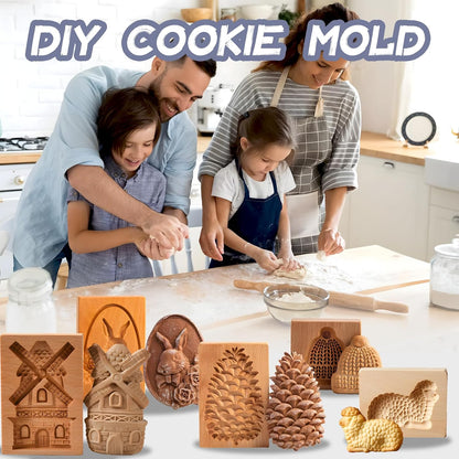 Cookie Cutter Embossing Mold, DIY Wooden Cookie Molds, 3D Carved Wooden Cracke Molds, Christmas Cookie Stamps, Baking Kitchen Tools for Christmas Thanksgiving Halloween Easter (Snowman)