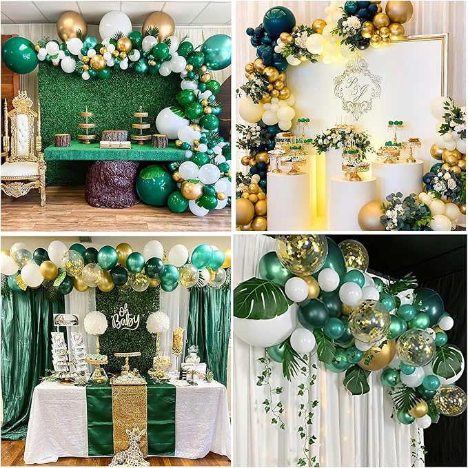 Dark Green and Gold Metallic Balloons 12inch Green Gold White Balloons for Jungle Theme Green and Gold Party Decorations