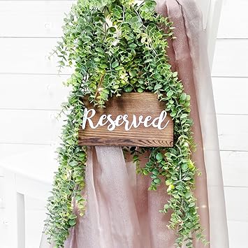 8 PCS Hanging Wooden Reserved Signs Rustic Reserved Seating Signs for Weddings Special Events Reserved Signs for Wedding Chairs Reserved Chair Hanging Sign for Church Pews Restaurant Chairs Doorways