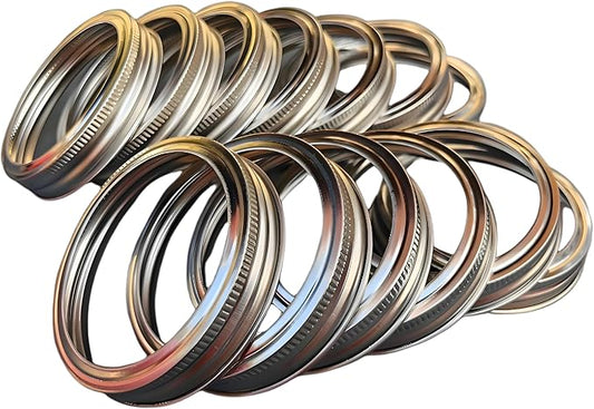 Food Safe and BPA Free Silver Stainless Steel Rust Resistant Screw BandsRings for Mason, Ball, Canning Jars (12 Pack, Regular Mouth)