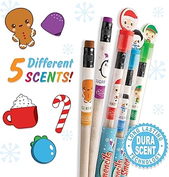 Holiday Smencils - HB 2 Patented Gourmet Scented Fun Pencils, 5 Count - Stocking Stuffer, Gifts for Kids, School Supplies, Party Favors, Classroom Rewards