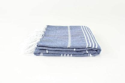 Turkish Towel Fouta Peshtemal for Beach Bath Spa Yoga Hammam Gym Pool Wrap Pareo Sarong 100 Cotton (Navy Blue)
