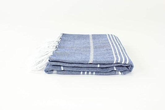 Turkish Towel Fouta Peshtemal for Beach Bath Spa Yoga Hammam Gym Pool Wrap Pareo Sarong 100 Cotton (Navy Blue)