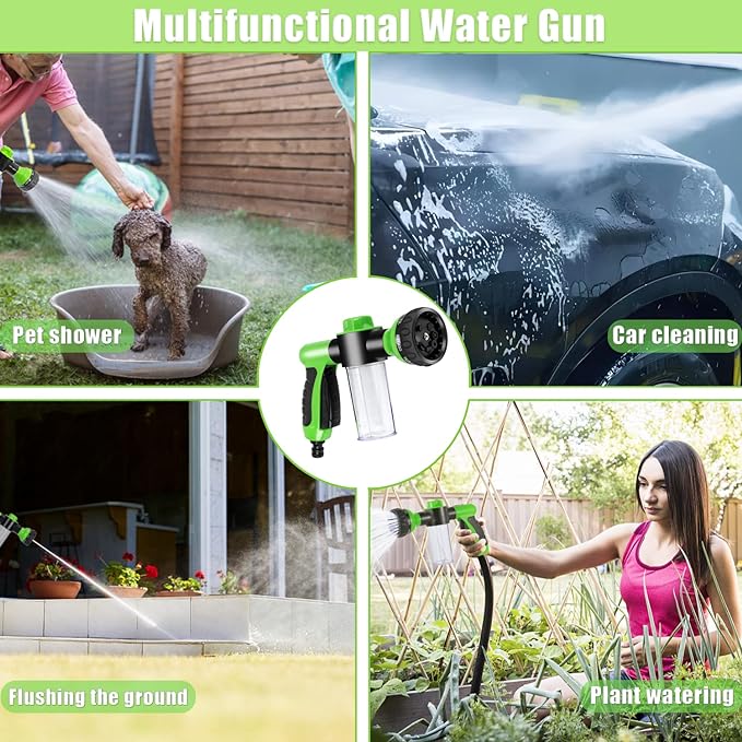 Dog Washing Hose Attachment with Soap & Shampoo Dispenser, 8-Way Spray Modes Dog Wash attachment, Garden Hose Nozzle Sprayer for Watering Plants, Lawn, Patio, Car Wash, Showering Pet Outdoor