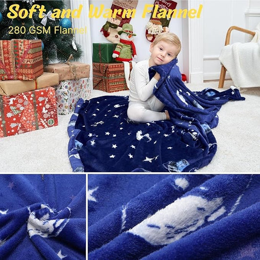 Bood Glow in The Dark Blanket, Navy Space Blanket for Boys, Christmas Personalized Gifts for Kids,Boys Blankets and Space Fleece Blanket Throws,Soft Plush Throw Blankets for Boy