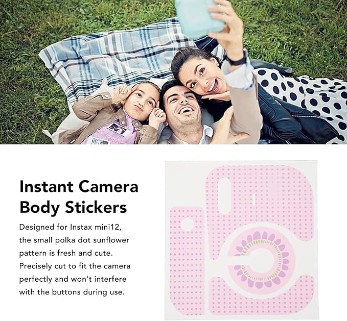 Kids Camera Instant Print,Body Stickers for Instax Mini12 Instant Camera,PVC Creative Decorative Body Decal for Instax Mini12 Instant Camera for DIY,Polka Dot Sunflower Pattern
