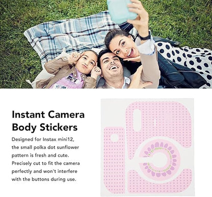 Kids Camera Instant Print,Body Stickers for Instax Mini12 Instant Camera,PVC Creative Decorative Body Decal for Instax Mini12 Instant Camera for DIY,Polka Dot Sunflower Pattern