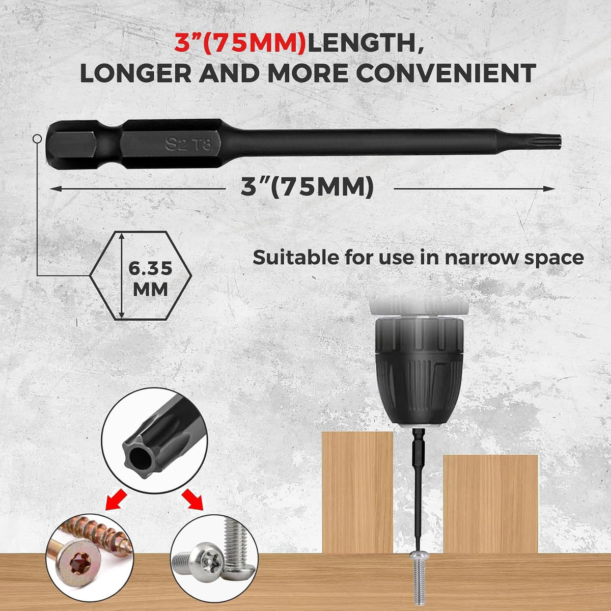 Torx Bit Set, 12-Piece Security S2 Steel Tamper Proof Star with Bit Holder, 3" Long Drill Bit, 1/4" Hex Shanks