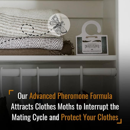 Dr. Killigan's Premium Double Potent Clothing Moth Traps with Pheromones Prime - Trap with Lure for Clothes Closets & Carpet - Case Making & Web Spinning Moth Prevention (20 Pack, White