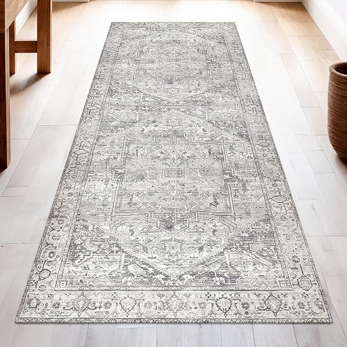 Washable Runner Rug 2x6  Non Slip Rug Runners for Hallways, Entryways, Kitchens, Bathrooms, Bedrooms  Ultra-Soft Flannel Carpet Runners with Rubber Backing (Light Grey, 2x6)