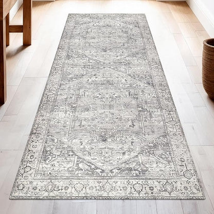Washable Runner Rug 2x6  Non Slip Rug Runners for Hallways, Entryways, Kitchens, Bathrooms, Bedrooms  Ultra-Soft Flannel Carpet Runners with Rubber Backing (Light Grey, 2x6)