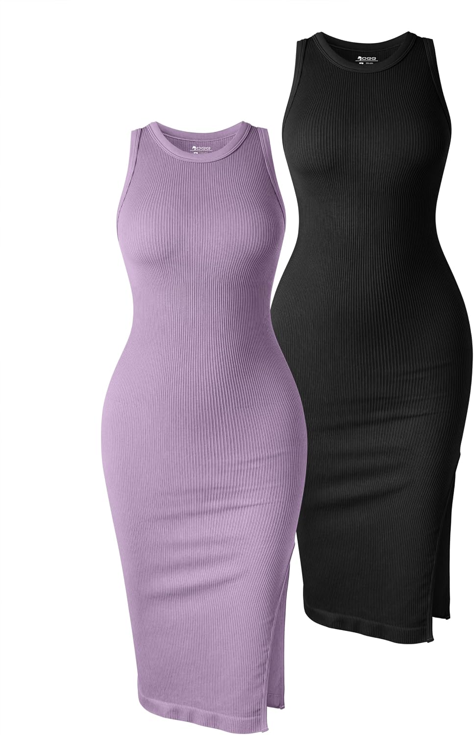 OQQ Women's 2 Piece Dress Sexy Ribbed Halter Neck Fashion Split Tank Tops Dresses