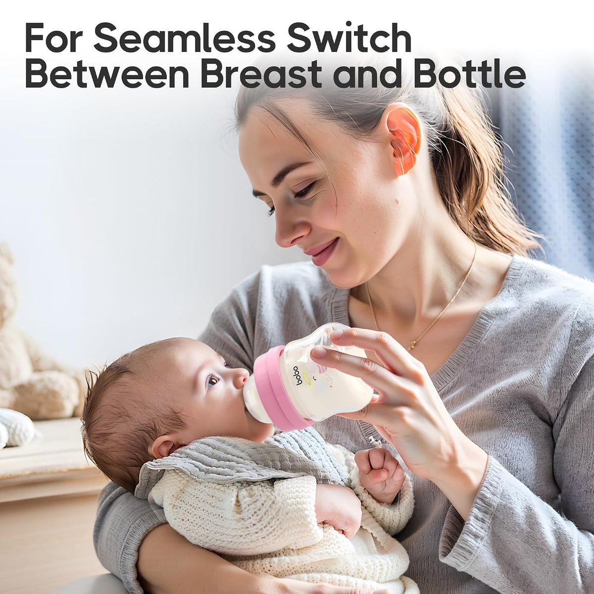 YOHKOH Glass Baby Bottles with Slow Flow Nipple, Newborn Anti-Colic Baby Bottles for 0+ Months, Wide Neck Feeding Bottle, Clear (Red, 2.7oz (Pack of 1)