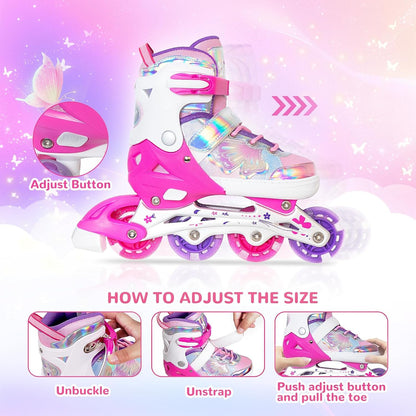 Girls Inline Skates for Kids Boys, Size 5-8 (L) Adjustable Butterfly Blades Skates with All Light up Wheels - Birthday Gift for Indoor Outdoor Sports