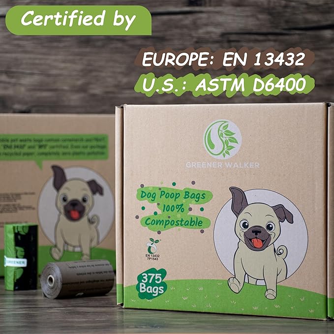 GREENER WALKER 100 Compostable Poop Bags for Dog Waste, 20 Extra Thick and Durable 225 Poop Bags for Doggie with EN13432 Certified (Brown)