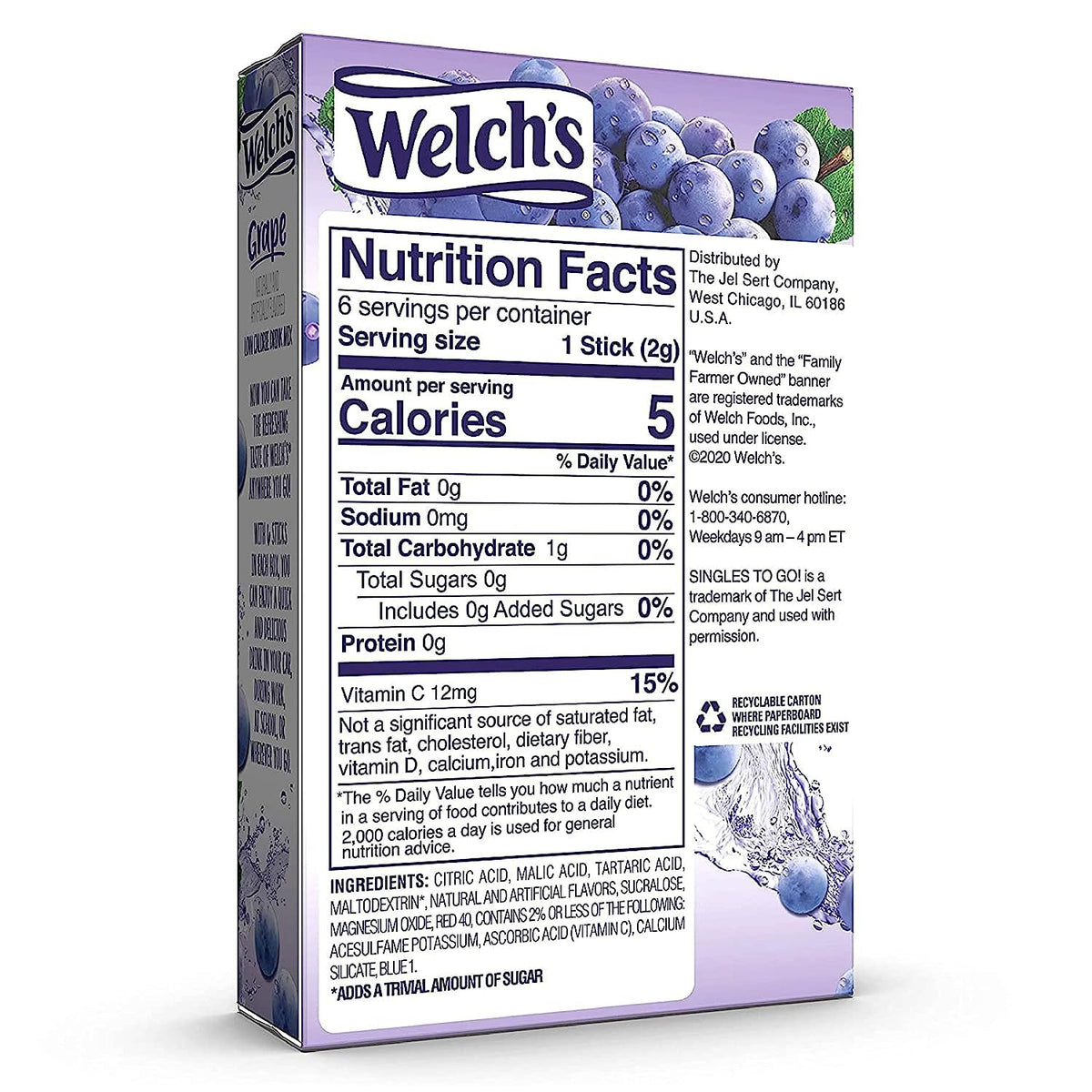 Welch's Grape Singles To Go Drink Mix, 0.45 OZ, 6 CT (Pack of 4)