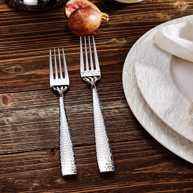 KEAWELL Premium 4-Piece 6.5" Louis Hammered Salad Fork Set, 18/10 Stainless Steel, Squared Edge with Smooth Rounded Edges for Comfort, Dishwasher Safe (4, 6.5" Salad Fork)