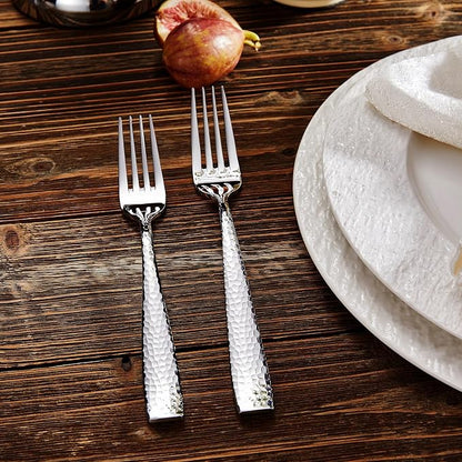 KEAWELL Premium 4-Piece 6.5" Louis Hammered Salad Fork Set, 18/10 Stainless Steel, Squared Edge with Smooth Rounded Edges for Comfort, Dishwasher Safe (4, 6.5" Salad Fork)
