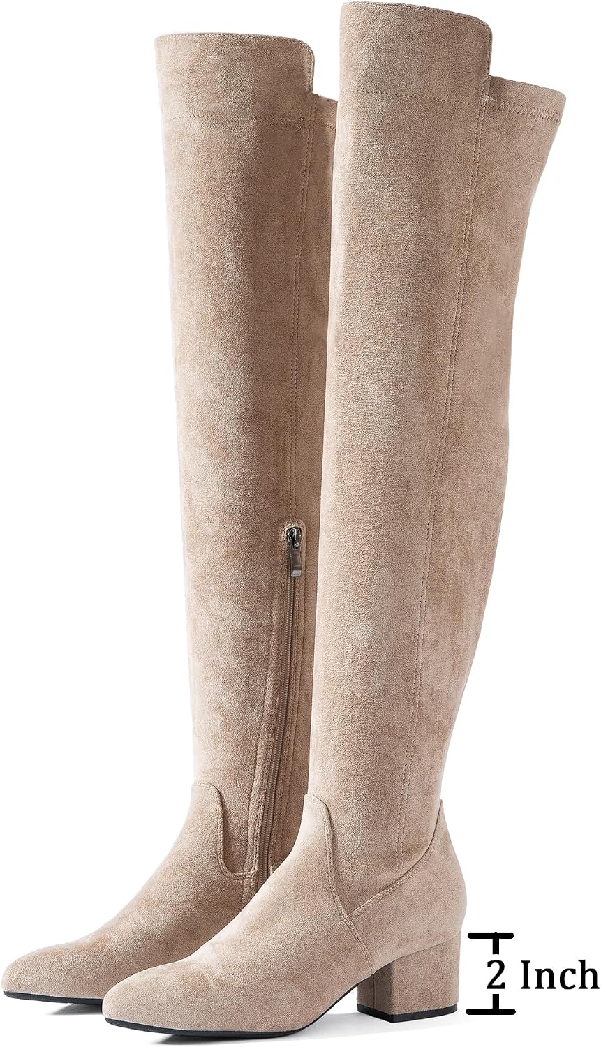 N.N.G Women's Suede Over the Knee Block Heel Boots, Black