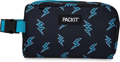 PackIt Freezable Snack Box, Striped Bolts, Built with EcoFreeze Technology, Collapsible, Reusable, Zip Closure with Buckle Handle, Great for All Ages and Fresh Snacks on the go