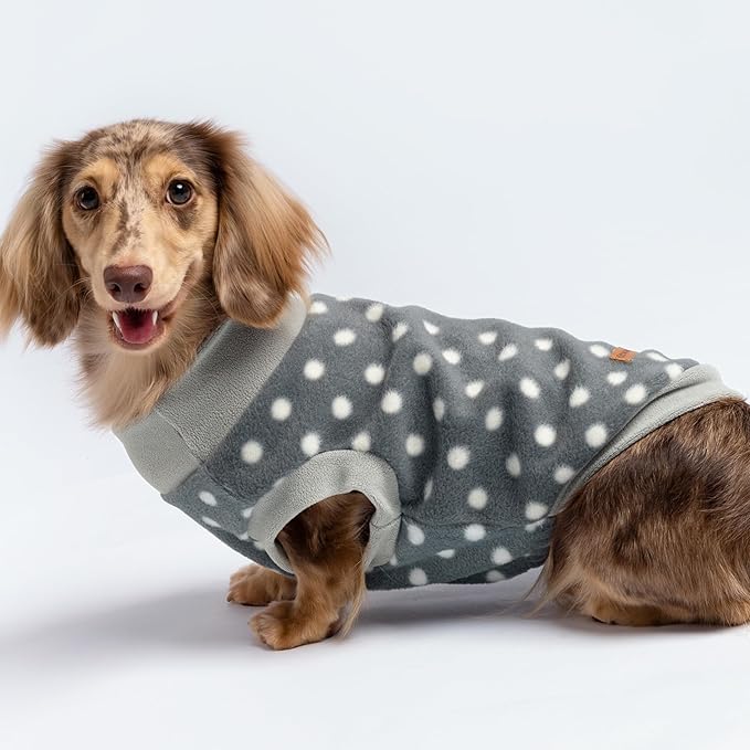 Fitwarm Fleece Polka Dot Dog Sweater, Cozy Dog Winter Clothes for Small Dogs Boy Girl, Dog Cold Weather Fleece Sweater, Doggy Pullover Jacket, Pet Outfit, Light Grey, Dark Grey, White, XS
