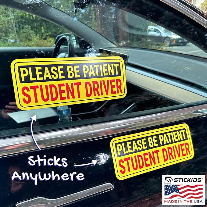 Non-Magnetic Student Driver Stickers - Removable Vinyl Decal Signs for Cars  Windows - Made in USA (10x4 inches, 2-Pack)