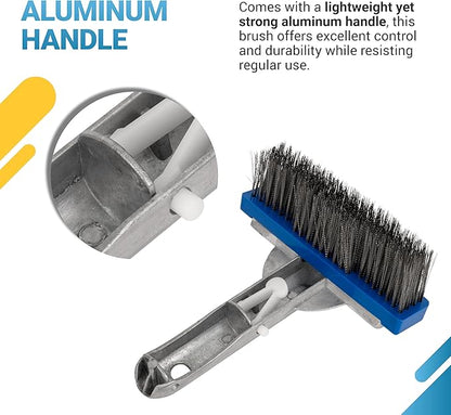 Upgraded 2025 Canamax Heavy Duty 5in Pool Brush - Aluminium Handle with Stainless Steel Bristle Wire - Compatible with Cleaning Pool Walls, Tiles, Floors, Steps, and Corners