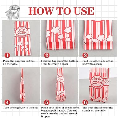 VOISEN Paper Popcorn Bags,100 Pack 1oz Popcorn Bags Individual Servings, Popcorn Bags Bulk for Popcorn Machine, Party, Movie Nights, Carnival Party