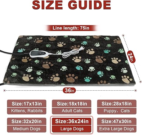 Large Dog Heating Pad 36x24 in Puppy Heating Pad Mat,Waterproof Smart Thermostat Switch, Whelping Supplies Heated Dog Bed,Adding Wire Rope Wires -Whelping Box for Dogs with Plush Fabric Cover