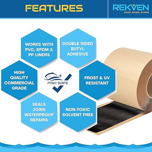 Pond Liner Seam Tape Kit, 3" x 30' Double Sided Rubber Butyl Adhesive