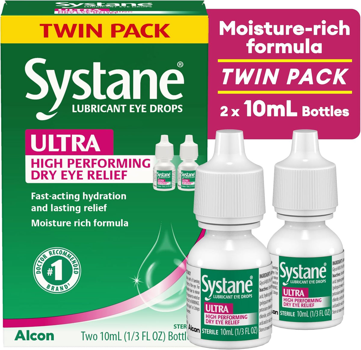 Systane Ultra Lubricant Eye Drops, Twin Pack, 10 ml Each
