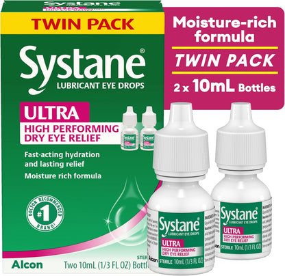 Systane Ultra Lubricant Eye Drops, Twin Pack, 10 ml Each