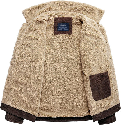Men's Corduroy Sherpa Lined Trucker Jacket Thickened Warm Winter Coat