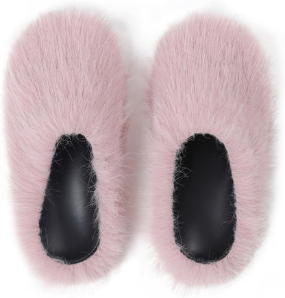 Goiphrri Fuzzy Slippers Mules for Women Fluffy Flat Platform Clogs Mule Fashion Round Toe Soft Plush Slide On Shoes Women Indoor Outdoor Slides Sandals
