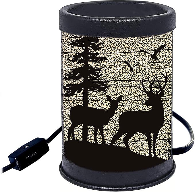 Rivers Edge Products Rustic Electric Candle Warmer Lamp and Wax Warmer for Scented Wax, Night Light, Home Decor, Gift for Home or Office, Black with Backlight Illustration, Deer Silhouette