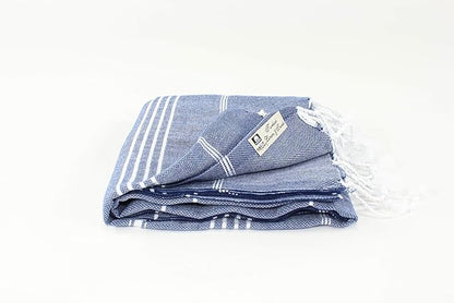 Turkish Towel Fouta Peshtemal for Beach Bath Spa Yoga Hammam Gym Pool Wrap Pareo Sarong 100 Cotton (Navy Blue)