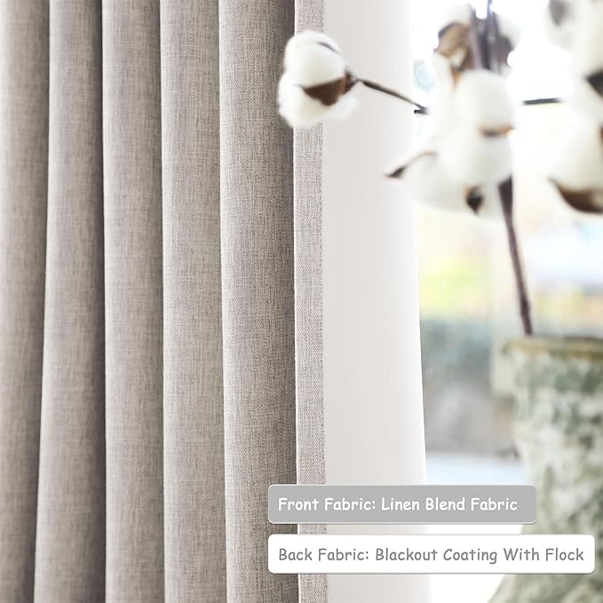 UHITECH 100 Blackout Curtains for Living RoomBedroom Black Out Curtain 90 Inches Length 2 Panels Set Natural Linen Thermal Insulated Drapes Back TabRod Pocket 7.5ft