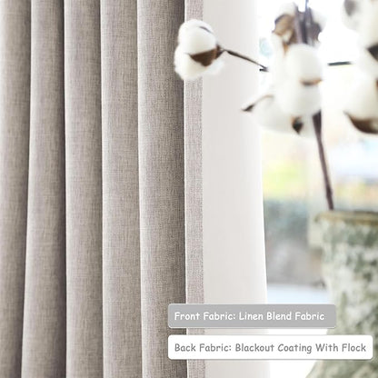 UHITECH 100 Blackout Curtains for Living RoomBedroom Black Out Curtain 90 Inches Length 2 Panels Set Natural Linen Thermal Insulated Drapes Back TabRod Pocket 7.5ft