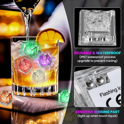 RowinsyDD Light Up Ice Cubes, 18 Pack Multi Color Led Ice Cubes for Drinks