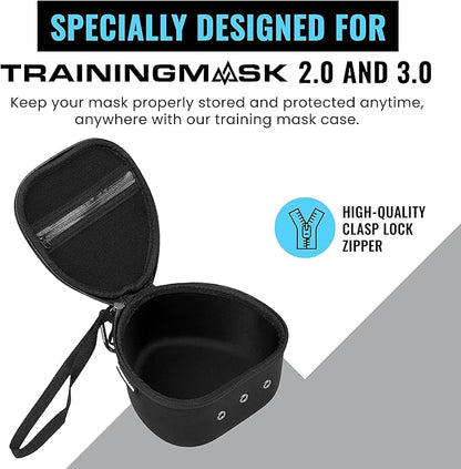 Training Mask Hard Carry Case with Quick Zip Pouch - Internal Soft Webbing for Any Workout, Cardio and Endurance, Fitness, Breathing Resistance, Running (Black)