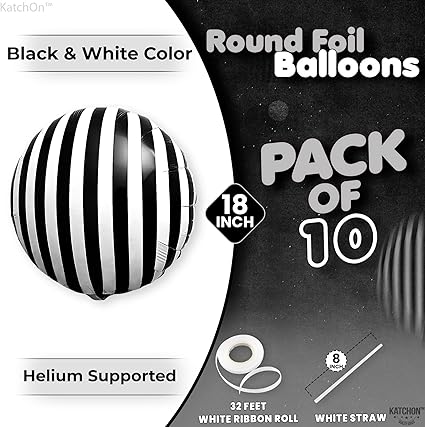 KatchOn, Big Black and White Stripe Balloons - 18 Inch, Pack of 10  Black and White Balloons Decorations  graduation balloons for Graduation Decorations 2025  Graduation Decorations Class of 2025