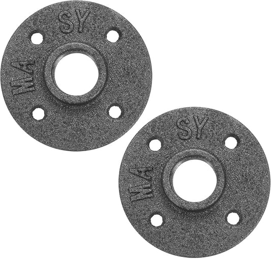uxcell 2 Pack Industrial Pipe Floor Flange, Iron Pipe Fittings, 3/4 Inch Threaded Flange for DIY Project/Furniture/Shelving Decoration Black