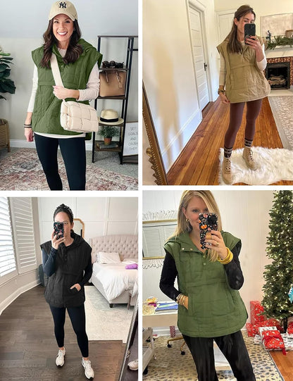 Medium Size, Flygo Women Quilted Pullover Puffer Vest Jacket Oversized Lightweight Sleeveless Down Vests Outerwear.